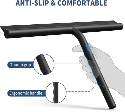 Ecooe Silicone Shower Squeegee - 13" Glass Cleaner Wiper with Stainless Steel Core | Black for Home & Car