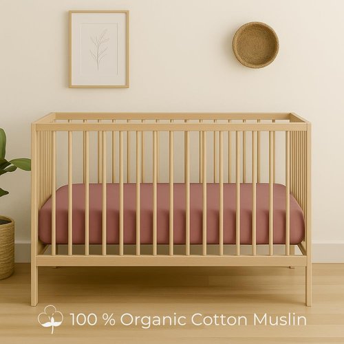 Nora's Nursery Muslin Crib Sheets - 100% Organic Cotton Crib Sheets - Fits Standard Crib and Toddler Bed Mattress Size - Breathable & Fitted Crib Sheet for Baby Girl & Boy - Rose