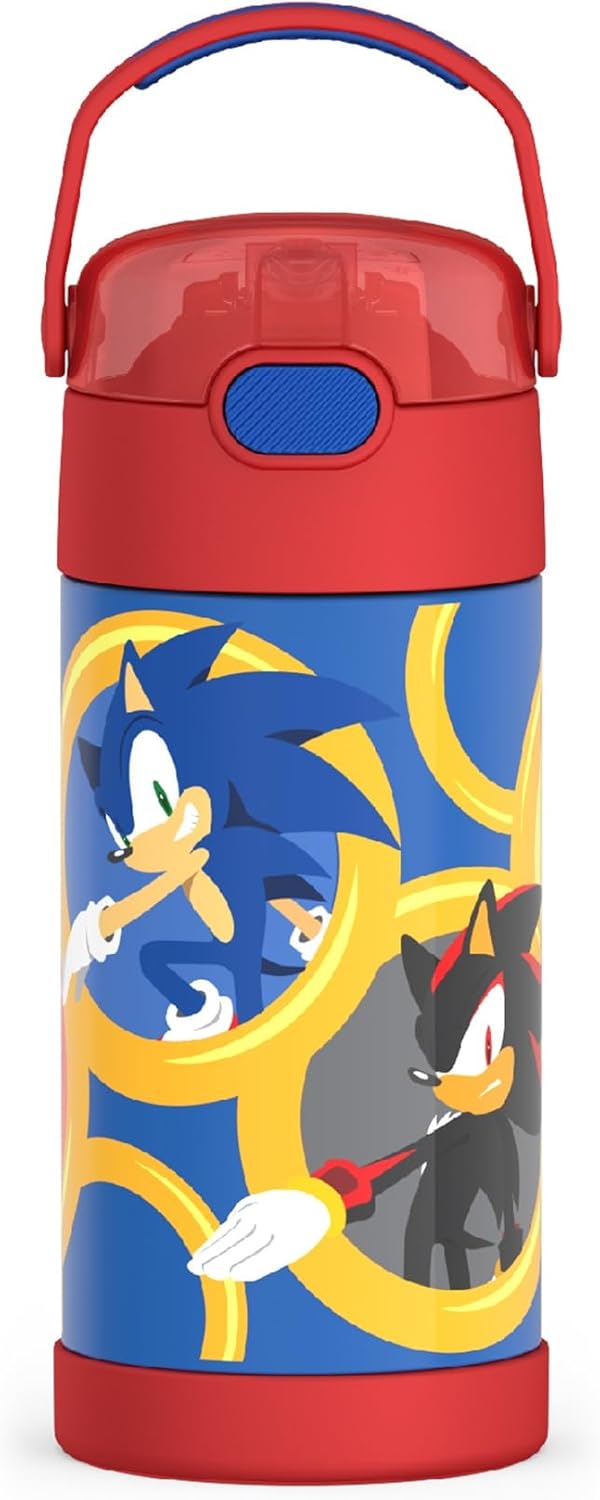 THERMOS FUNTAINER Water Bottle - 12 Ounce Kids Stainless Steel Vacuum Insulated with Straw | Sonic the Hedgehog