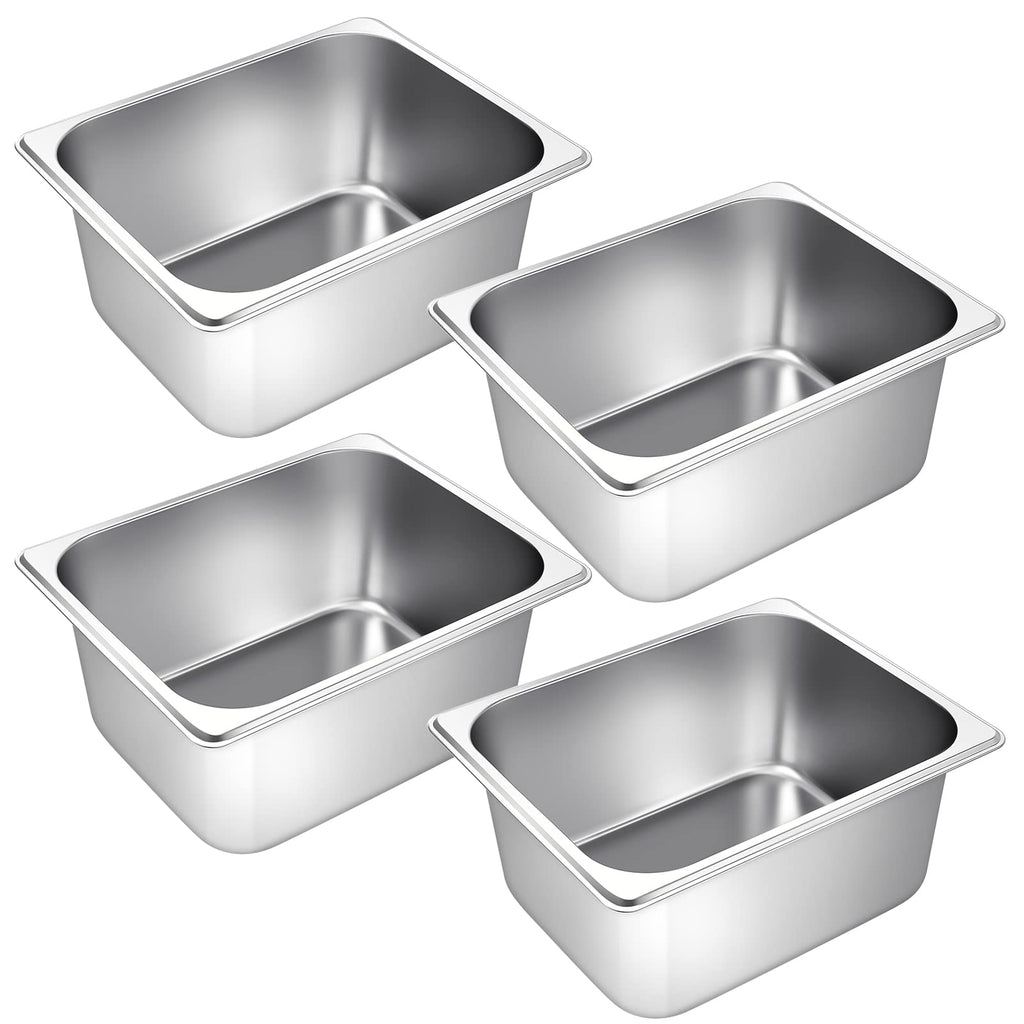 Zubebe 4 Pcs Hotel Pans Stainless Steel Steam Table Pan 1/2 Half Size 6 Inch Restaurant Steam Table Pan Deep Metal Food Tray Commercial Food Pans for Restaurant Party Buffet Catering