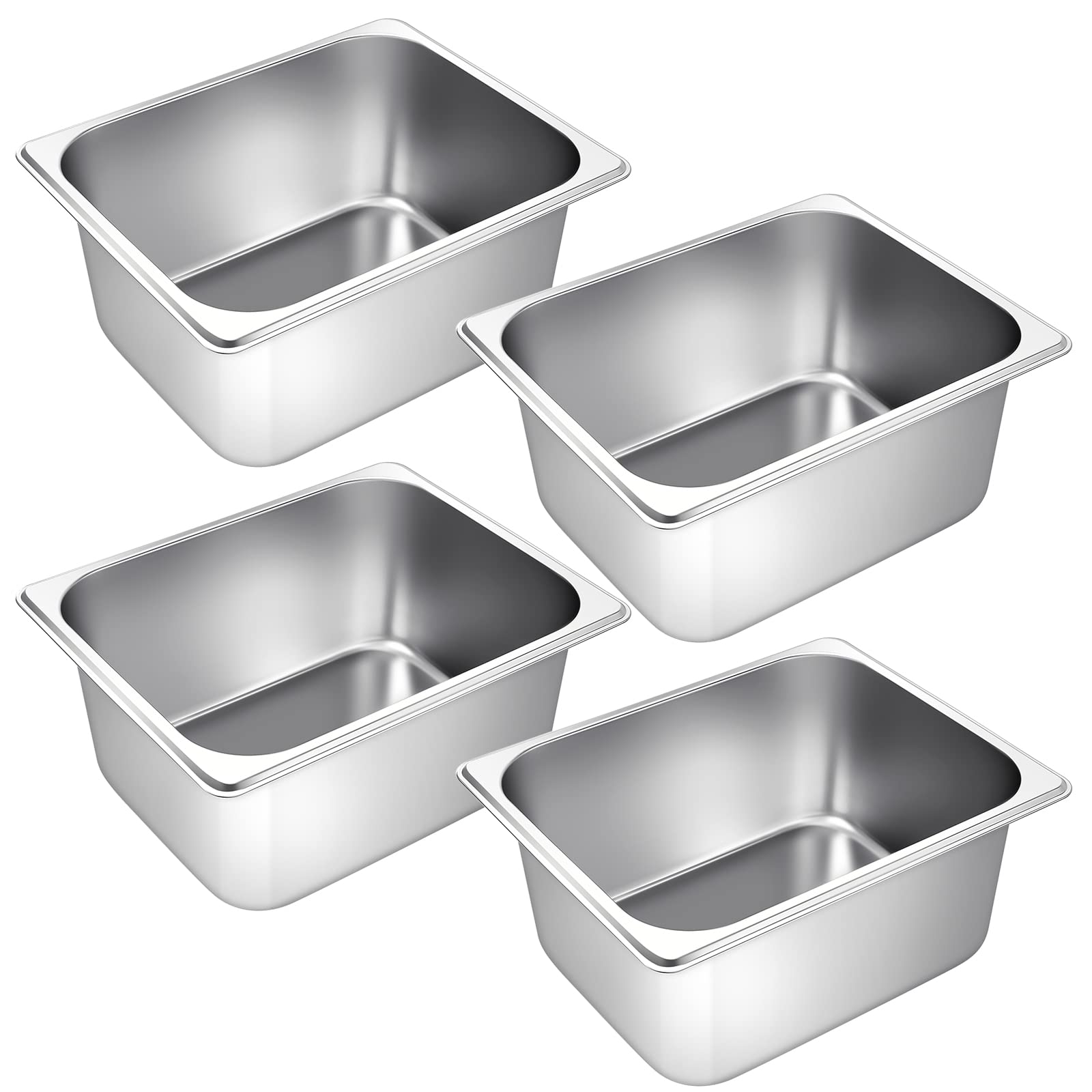Zubebe 4 Pcs Hotel Pans Stainless Steel Steam Table Pan 1/2 Half Size 6 Inch Restaurant Steam Table Pan Deep Metal Food Tray Commercial Food Pans for Restaurant Party Buffet Catering