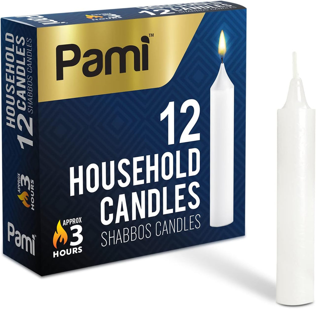 PAMI Traditional Shabbat Candle Sticks - 12-Pack Unscented Taper Candles | 3-Hour Burn Time