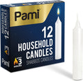 PAMI Traditional Shabbat Candle Sticks - 12-Pack Unscented Taper Candles | 3-Hour Burn Time