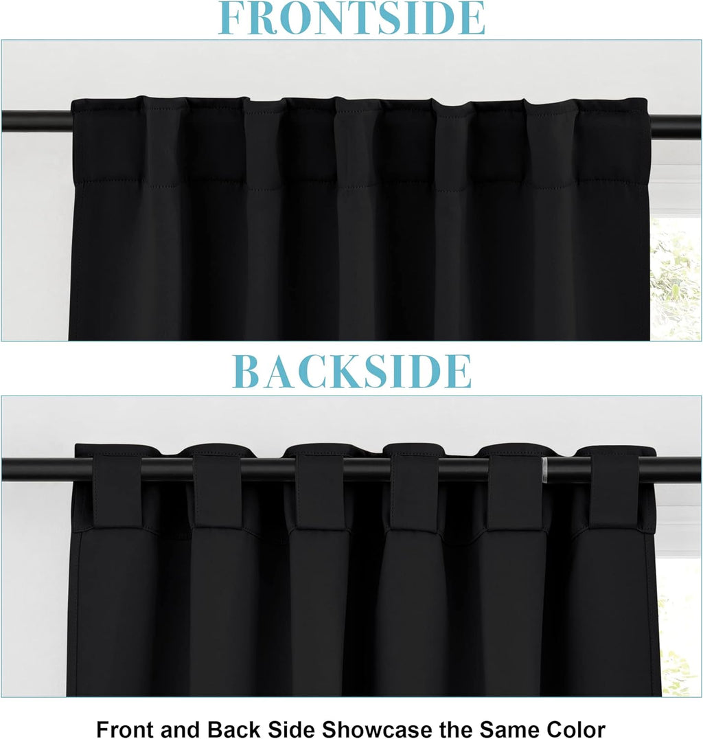 RYB HOME Blackout Curtains - Energy Saving Thermal Insulated Drapes for Small Windows | 42" Wide x 45" Long, Black, 2 Panels