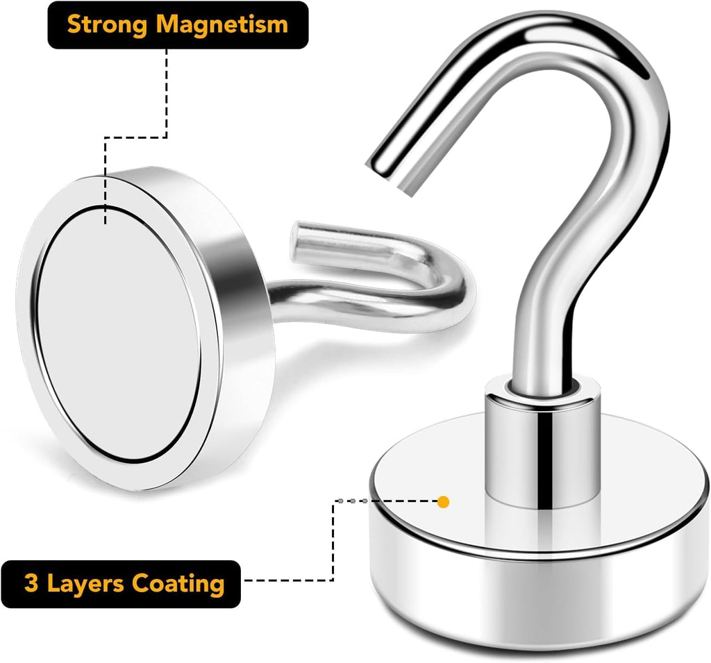 TRYMAG Strong Magnetic Hooks - Super Heavy Duty 6 Pack for Cruise Cabins, Kitchen & Storage