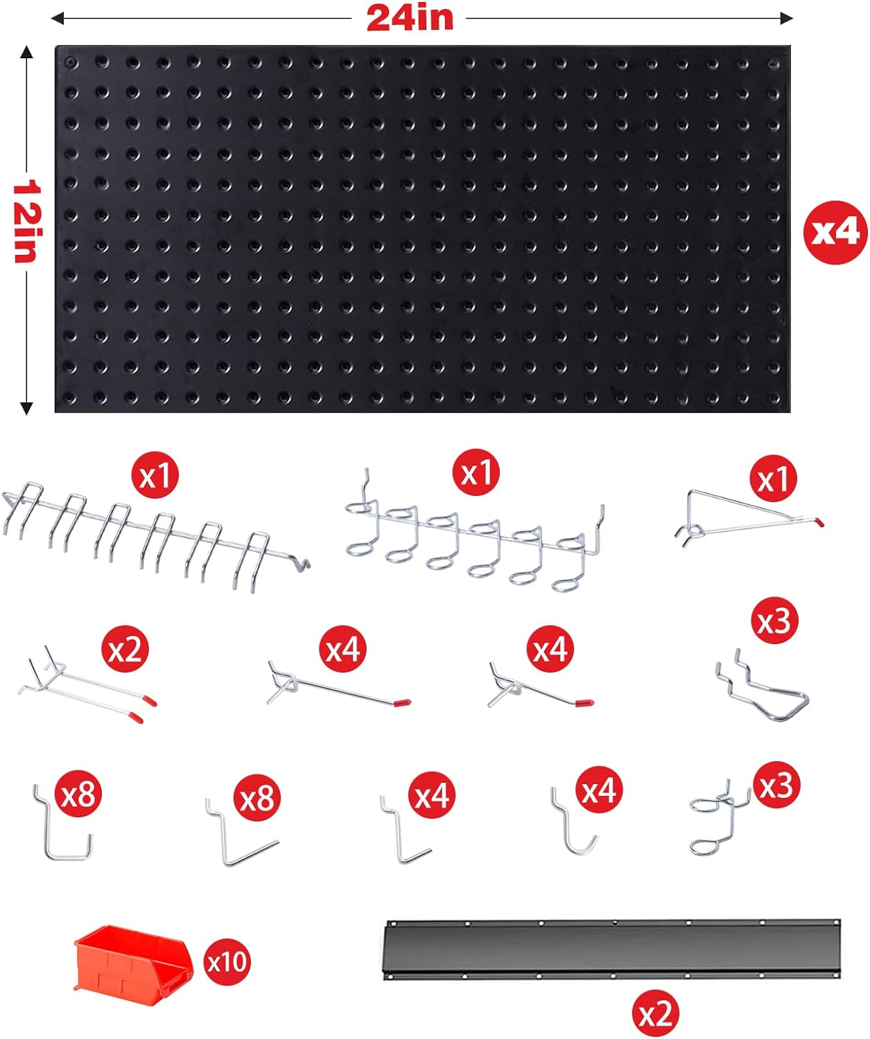 Ultrawall Pegboard Wall Organizer - Black Metal Panels with Hooks & Storage Bins | 59-Piece Garage System