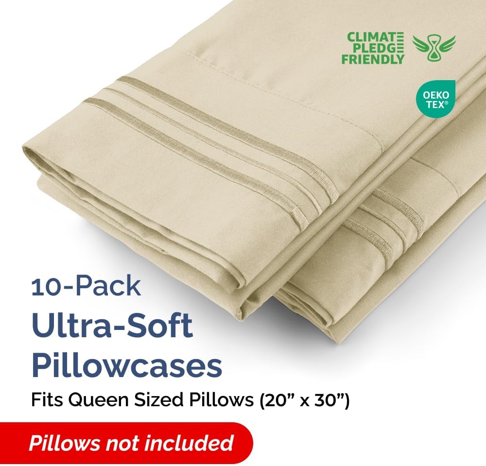 Queen Pillow Cases by Ultra Soft | Hotel Quality, Wrinkle-Free & Easy-Care - 10 Pcs Set in Cream