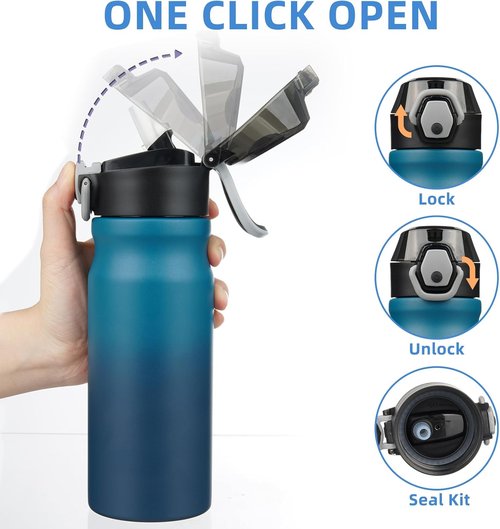 BJPKPK 18oz Insulated Water Bottle - Stainless Steel, BPA-Free, Leak-Proof | Indigo Black