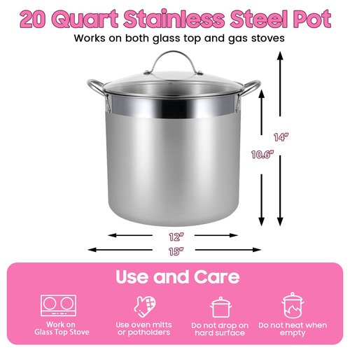 HOMKULA Stainless Steel Canning Pot with Rack and Lid, Large Water Bath Canner, Full Home Canning Supplies Starter Kit, Compatible with Induction and Glass Top Stoves (Pink)