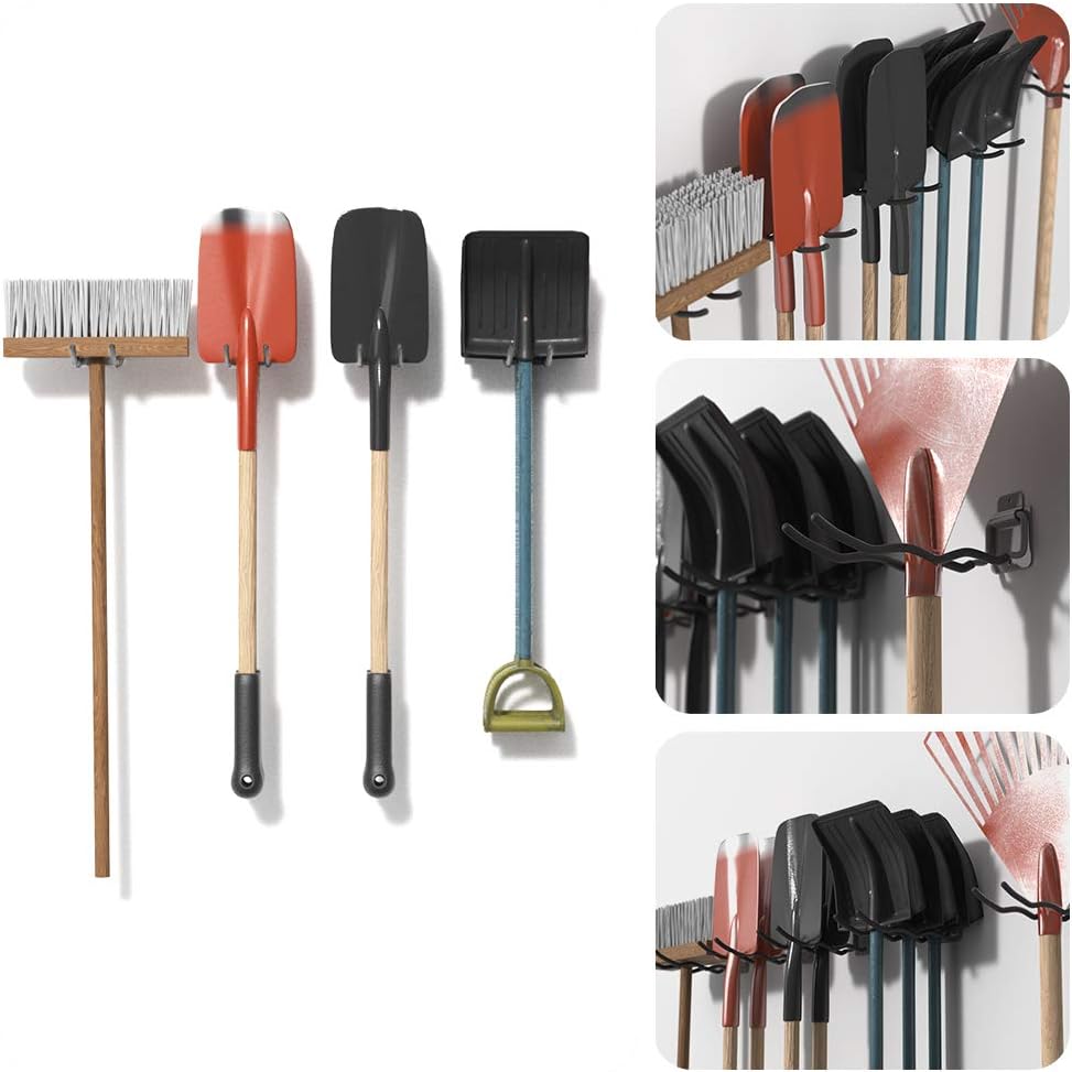 TORACK Garage Hooks - Heavy Duty 12" Steel Tool Organizer | 4 Pack Wall Mount Storage for Tires, Ladders & Tools