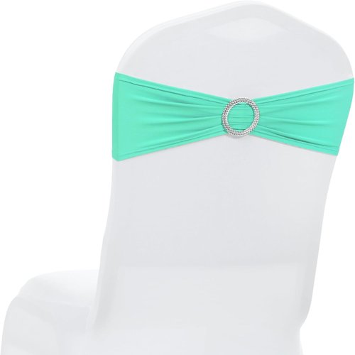 MDS Spandex Chair Sashes - Pack of 125 Elastic Stretch Ties with Buckle Slider - Sea Green