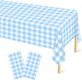 Skiennix Light Blue Checkered Tablecloth - 54" x 108" Waterproof Disposable Cover for Parties & Picnics