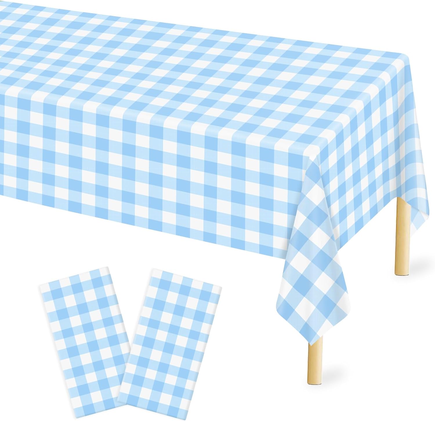 Skiennix Light Blue Checkered Tablecloth - 54" x 108" Waterproof Disposable Cover for Parties & Picnics