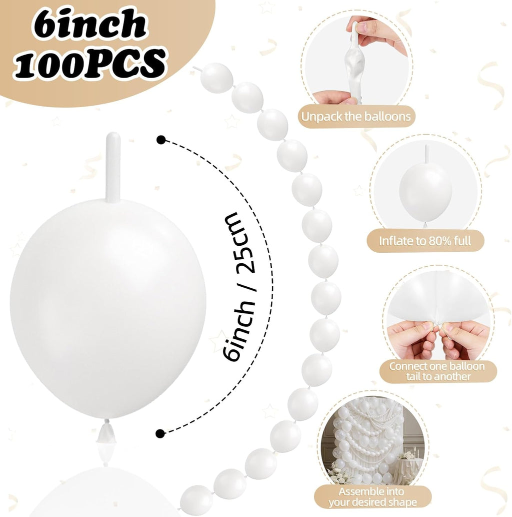 White Linking Balloons by [Brand Name] - 100pcs 6 Inch Quick Link Balloons for Stunning Wedding & Party Decor