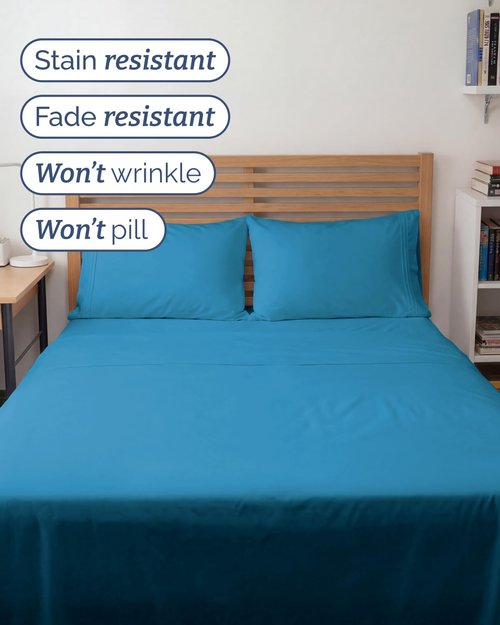 Full XL Bed Sheet Set by [Brand Name] - Soft, Breathable & Cooling 4-Piece Luxury Bedding - Deep Pockets, Fade & Wrinkle Free - Denim Blue