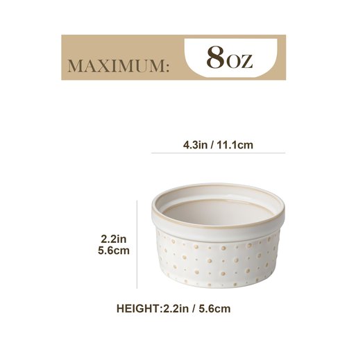 MALACASA Ramekins 8 Oz Oven Safe, Ceramic Creme Brulee Souffle Dishes, Pudding Custard Cups Ramekin For Baking, Small Dipping Sauce Bowls, Set of 4, Microwave and Dishwasher Safe, Arctic White