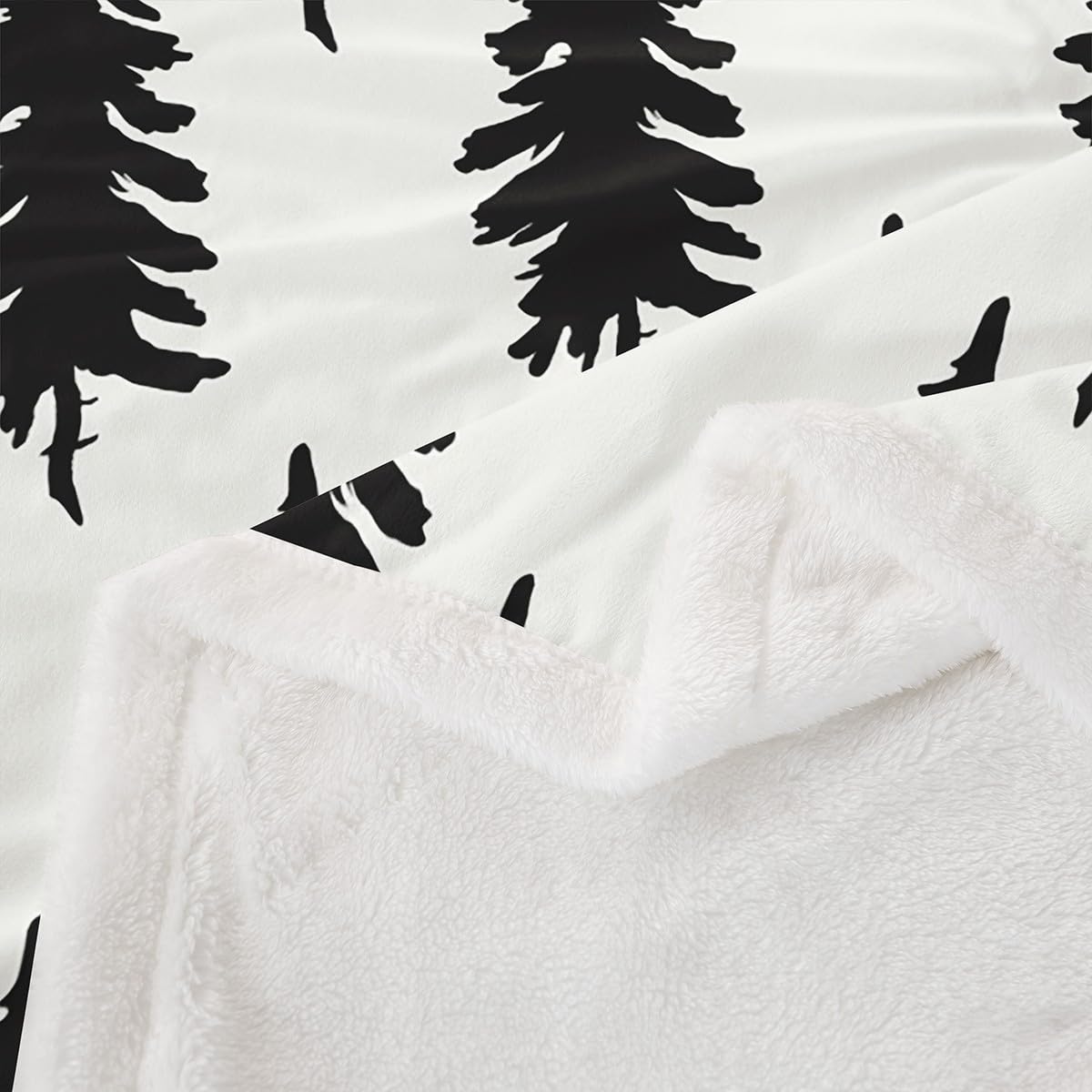 Christmas Pine Trees Print Decor Throw Blanket Black Plant White Hand Sketch Graffiti Bed Throws for Adult Bed Chair Sofa,Soft Lightweight Polyester Fleece Blanket, Throw Size (50 x 60 Inches)
