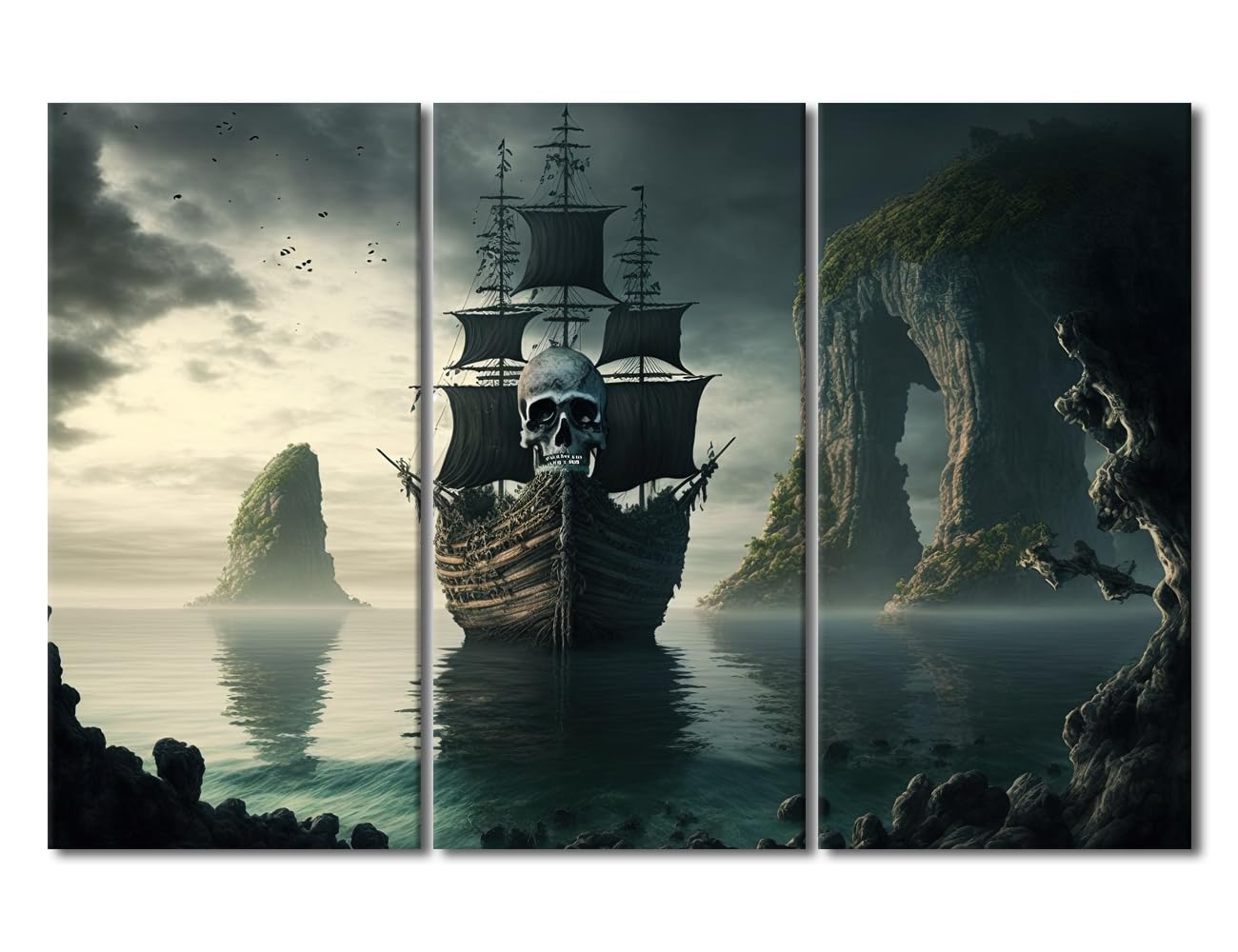 TUMOVO Canvas Wall Art for Bedroom Vintage Pirate Ship Wall Paintings for Living Room Fantasy Boat Office Modern Wall Art Scenery Pictures Print On Canvas Framed Ready to Hang, 42" Wx28 H