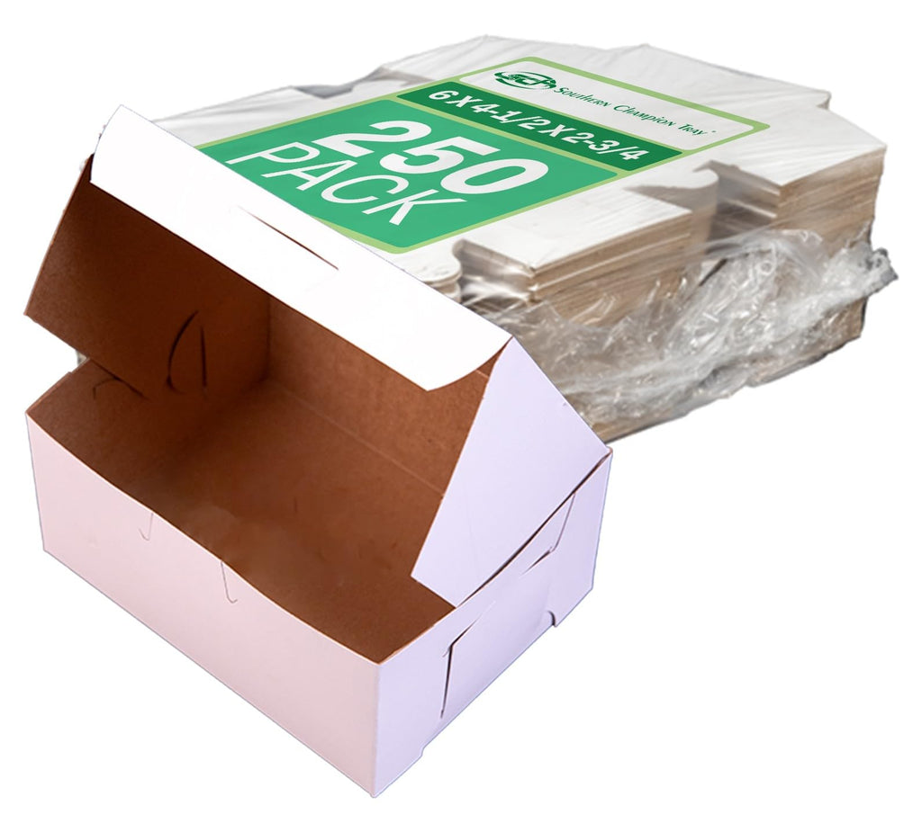 Southern Champion Tray 0903 Premium Clay Coated Kraft Paperboard White Non-Window Lock Corner Bakery Box, 6" Length x 4-1/2" Width x 2-3/4" Height (Case of 250)