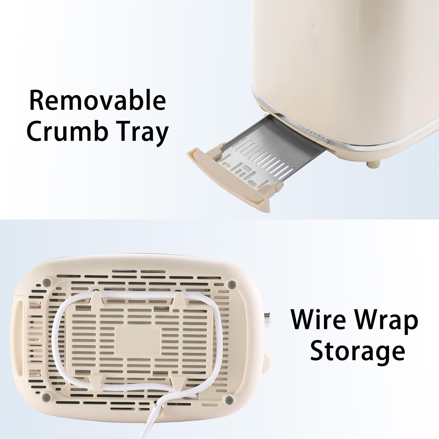 QUAXWELL 2-Slice Toaster, Wide Slots, 7 Bread Shade Settings, Stainless Steel, Bagel, Cancel, and Defrost Functions, Removable Crumb Tray, Retro Style Toaster,Beige