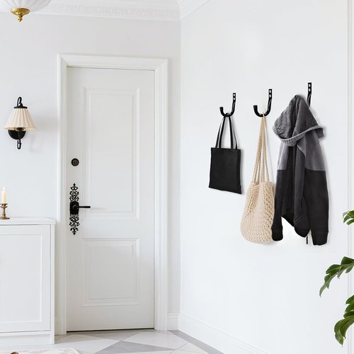 KURUI Heavy Duty Metal Wall Hooks - 6-Pack Garage Storage & Organization Hooks | Black J Hooks for Tools & Bags
