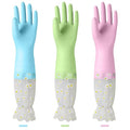 KAQ Dishwashing Cleaning Gloves 3 Pairs-Reusable Cotton Liner Rubber Gloves Long cuff 19.5" Non-Slip Kitchen Gardening Gloves