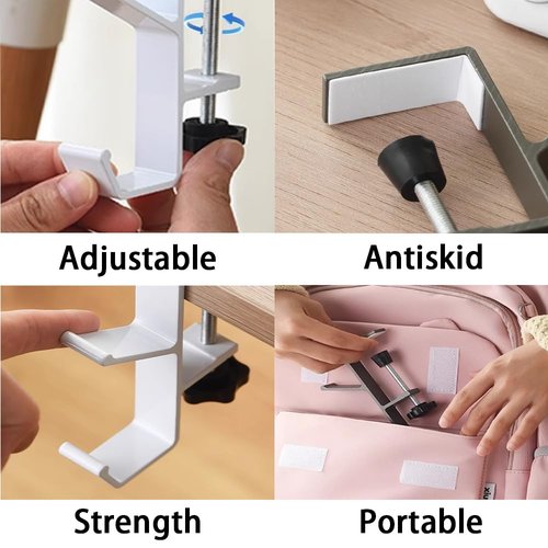 3 Pack Under Desk Mount Bag Holder Hook Clamp,Headphone Holder Backpack Hook,Desk Hook with Adjustable Arm Clamp (Black-A 3pc)