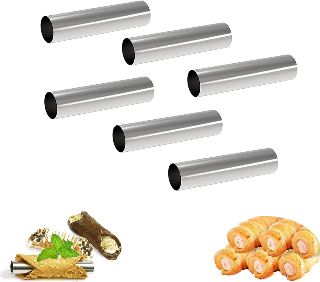 Skiennix Non-Stick Cream Horn Molds - 6 Pcs Stainless Steel Cannoli Tubes | 4.92 Inch Baking Cones