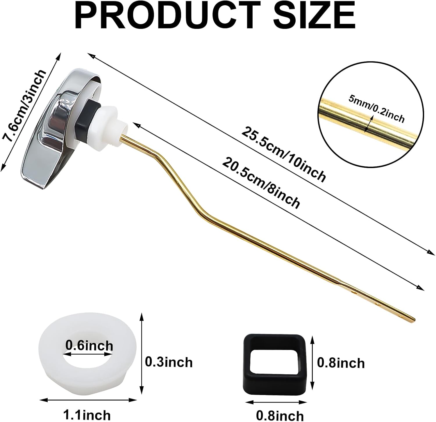 Toilet Handle Replacement Kit - Side Mount Flush Tank Lever Universal Brass Fit Most Toilets