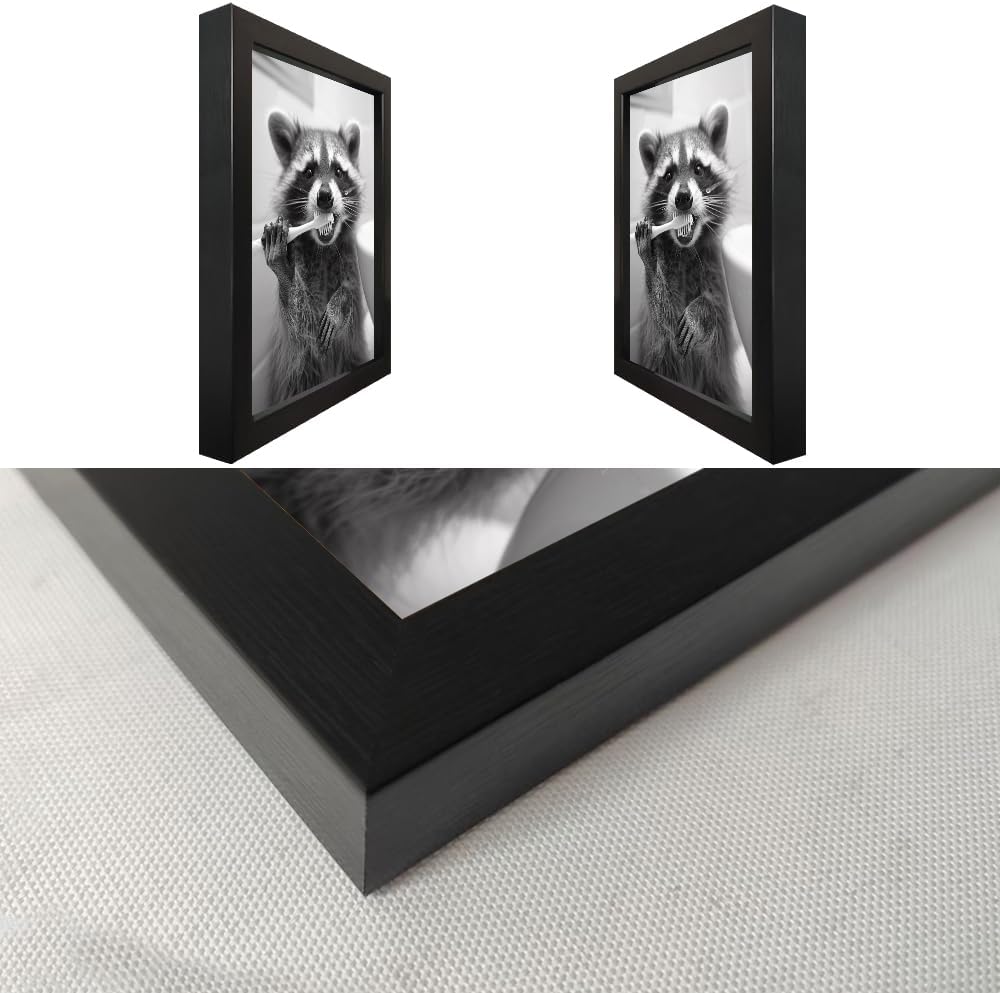 Raccoon Bathroom Art | Funny Black and White Animal Wall Decor | Framed Brushing Teeth Print