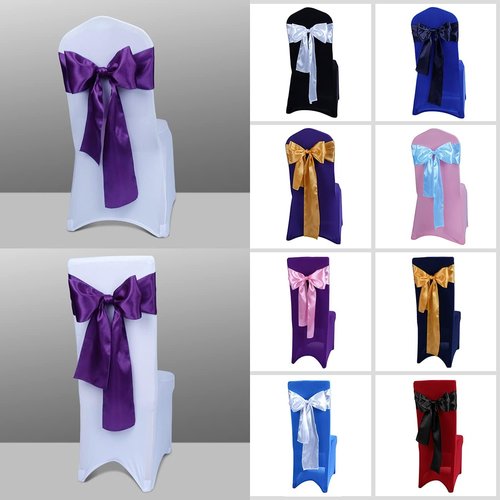 Babenest Satin Chair Sashes - 50 Pcs Upgraded Ribbons & Bows for Weddings, Parties & Events | Purple