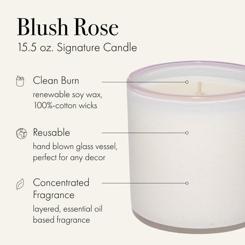 LAFCO New York Signature Candle, Blush Rose - 15.5 oz - 90-Hour Burn Time - Reusable, Hand Blown Glass Vessel - Made in The USA