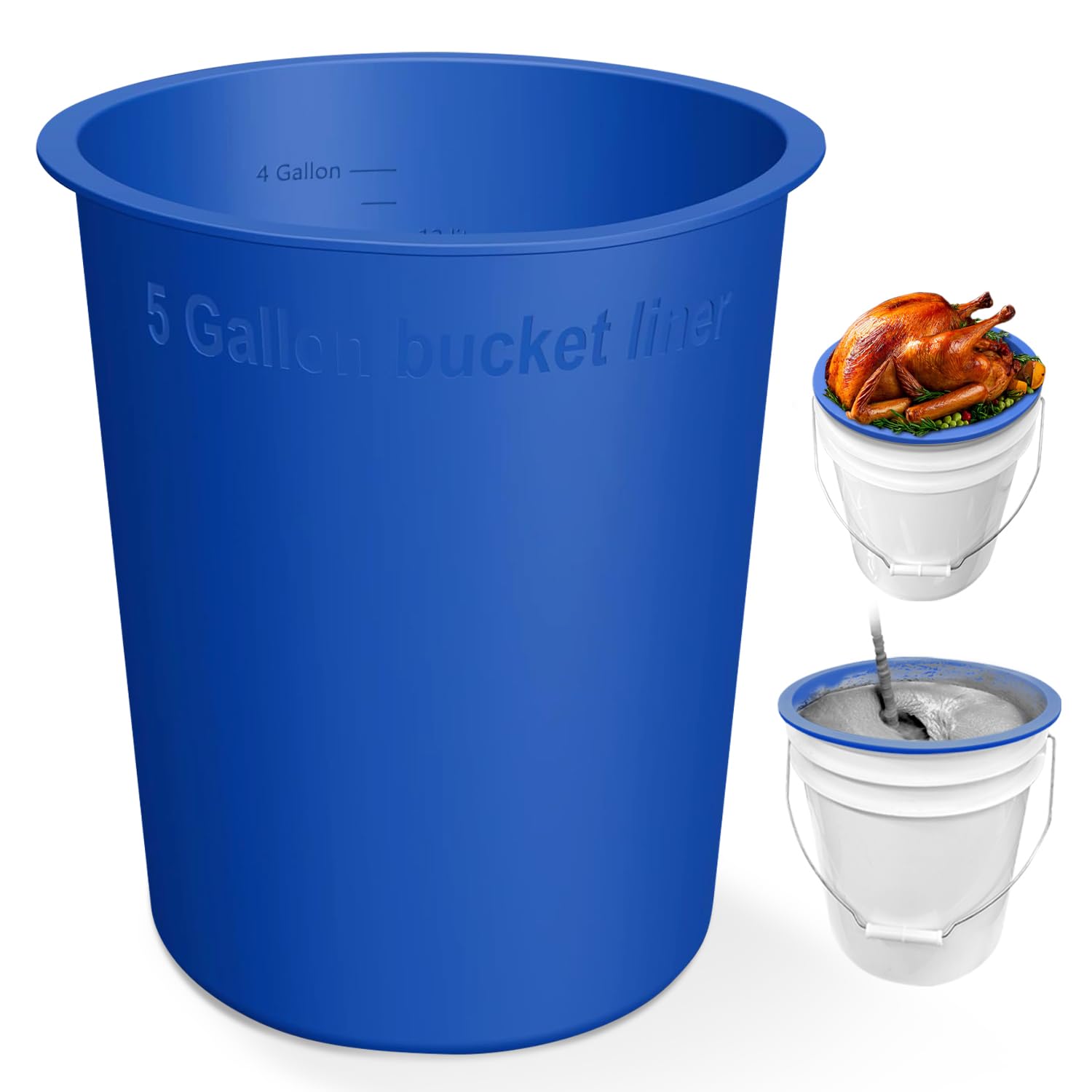 EAGLE CREATE 4mm Thick Silicone Bucket Liner for 5 Gallon Buckets, Leakproof Concrete Mixing Liner with Measurements, Reusable Heavy Duty Insert for Thinset, Grout, Mortar & Paint