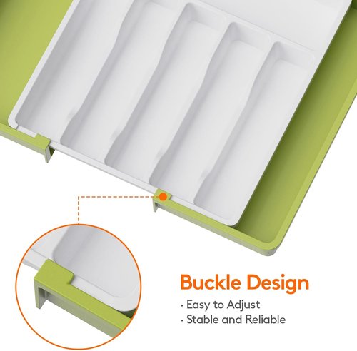 Lifewit Expandable Silverware Drawer Organizer - BPA-Free Utensil Tray for Kitchen | Adjustable 13-22 x 15" Green & White