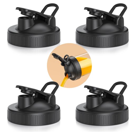 4 Pack Leak Proof Seal Mason Jar Lids, Pour Spout Lids for Ball Wide Mouth Mason Jars, Airtight Canning Jar Flip Top Lid for Drinking, Salad, Dressing Pouring