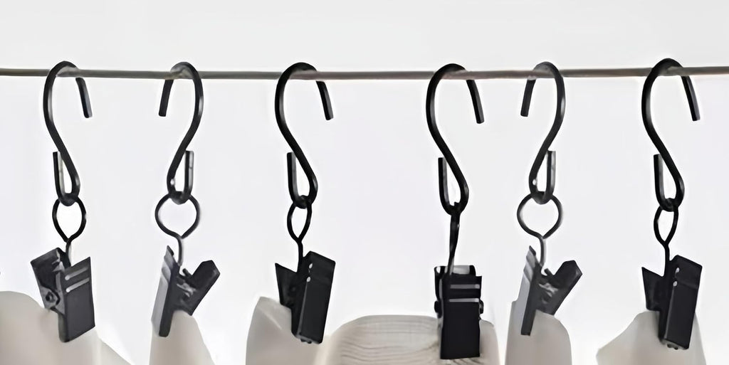 Skiennix Stainless Steel S Hooks | Versatile Curtain Clips for Hanging Lights & Decorations | 2.4 Inch, Black, 40 Pcs