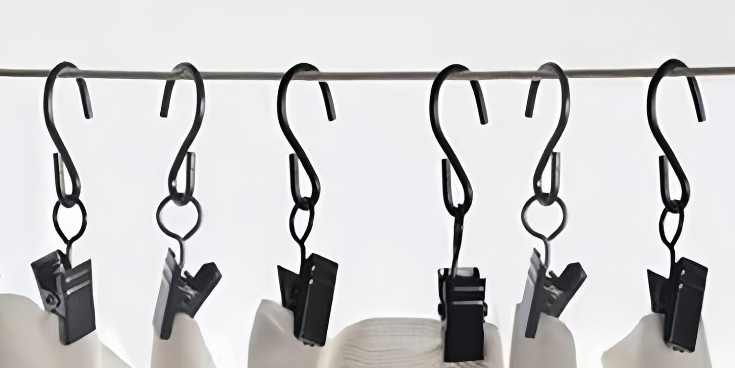 Skiennix Stainless Steel S Hooks | Versatile Curtain Clips for Hanging Lights & Decorations | 2.4 Inch, Black, 40 Pcs