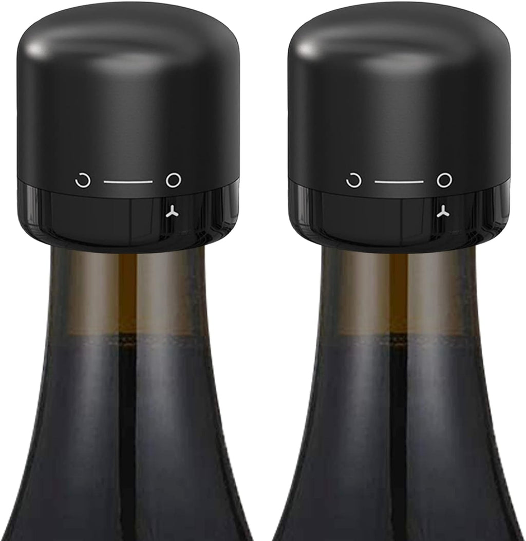 Wine Stopper 2-Pack, Silicone Sealed Wine Bottle Stopper, Twist-to-Seal Reusable Wine Sealer, Leak Proof Wine Toppers Stopper Keeps Wine Fresh, Black