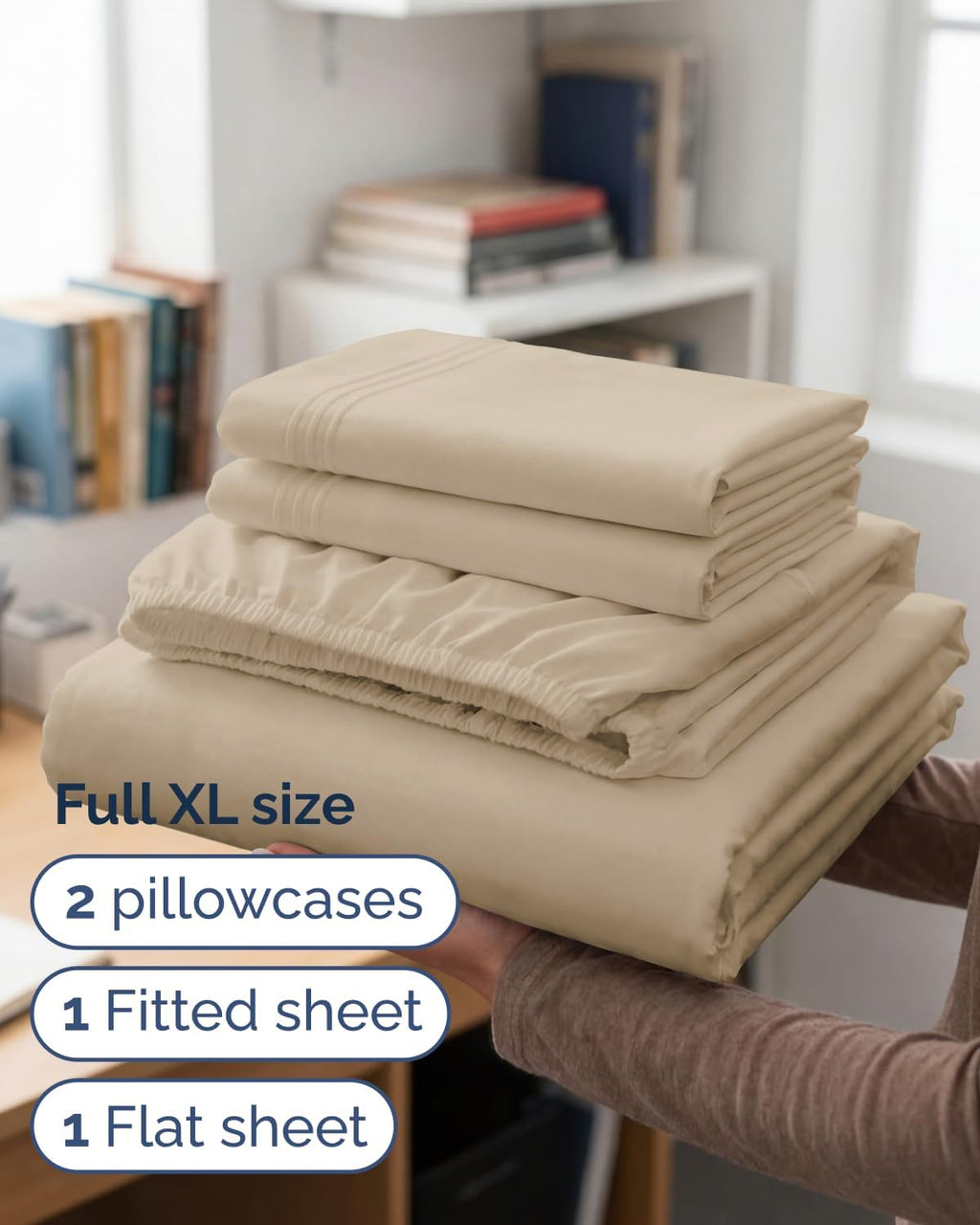 Skiennix Full XL Bed Sheet Set - Soft, Breathable & Cooling 4-Piece Luxury Bedding - Deep Pockets, Fade & Wrinkle Free - Cream