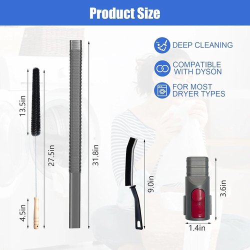 Dyson Dryer Vent Cleaner Kit - Includes Lint Brush & Hard Bristle Crevice Tool for V15, V12, V11, V10, V8, V7