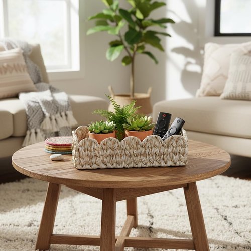 Coeusy Scalloped Toilet Paper Storage Basket,Boho Small Bathroom Basket,Wicker Decor Baskets for Bathroom,Bedroom,Living Room,Coastal Bathroom Decor Accessories