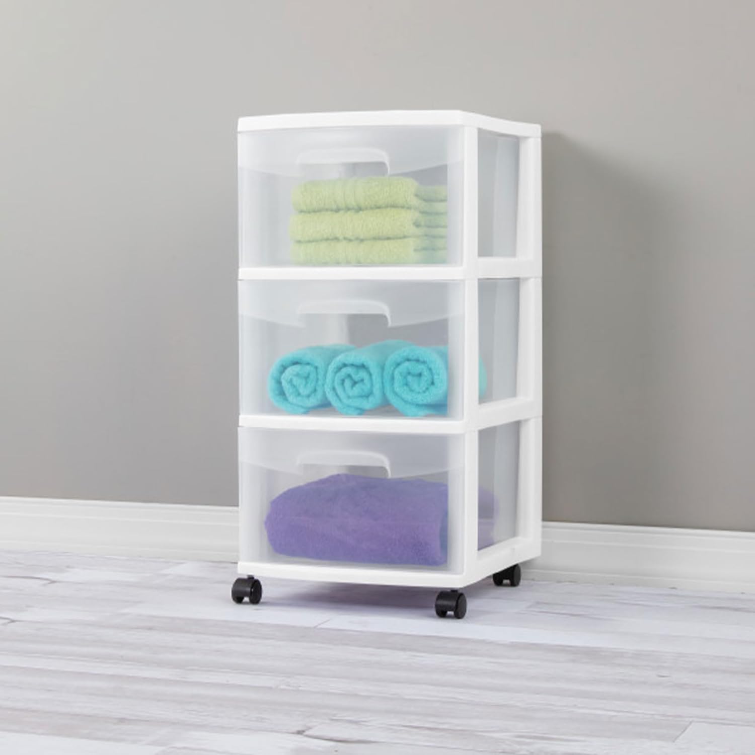 Sterilite 3-Drawer Rolling Storage Organizer - Versatile Plastic Bin Cart for Closet - White, 6 Pack
