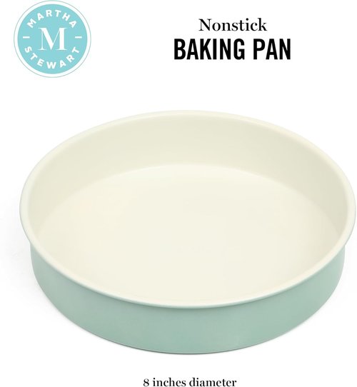 Martha Stewart Gallen 8-Inch Round Nonstick Carbon Steel Cake Pan - Teal Durable Bakeware for Desserts