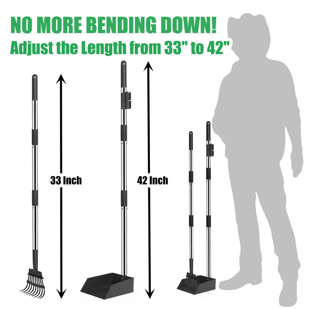 6Pack - Large Dog Pooper Scooper for yard - 20L Step Dog Poop Trash Can Outside - Pet Waste Container Outdoor with Removable Inner Bin - 28" Pooper Scooper & Long Handle Metal Tray&Rake & 50 Waste Bag