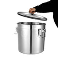 CeRaBuRET 8.7Gal 304 Stainless Steel Airtight Canister for Kitchen, 28-60Lbs Rice Cereal Grain Canisters Container, Metal Kitchen Rice Oil Storage Bucket for Household Food w/Handles+Lid (Silver-33L)