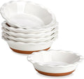MALACASA Ceramic Mini Pie Pans - Set of 6 Ruffled Edge 6-Inch Baking Dishes | Microwave & Oven Safe, Khaki White