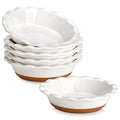 MALACASA Ceramic Mini Pie Pans Set of 6, 6 Inch Pie Plates for Baking with Ruffled Edge, Small Quiche Baking Dish Pans Tart Pans, Individual Pot Pie Plates, Microwave & Oven Safe, Khaki White