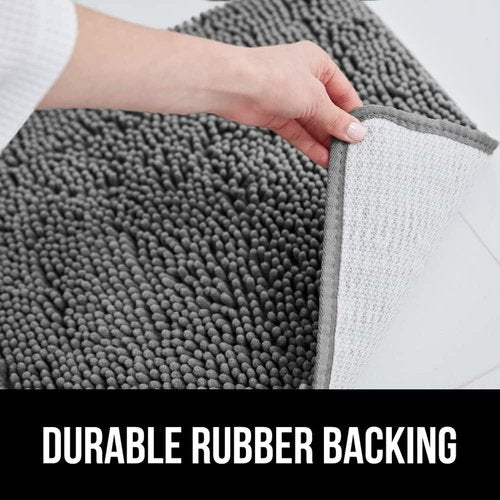 GORILLA GRIP Chenille Bath Rug and Toilet Lid Cover, Both in Gray Color, Bath Rug Size 36x24, Toilet Lid Cover Size 17.5x15, Both Machine Washable, 2 Item Bundle