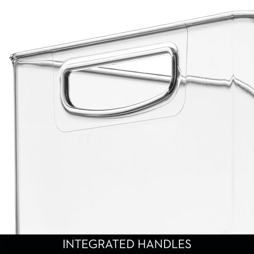 Plastic Stackable Pantry Bin - Organizer Bin with Handles for Cabinets or Fridge - Set of 4 - Clear