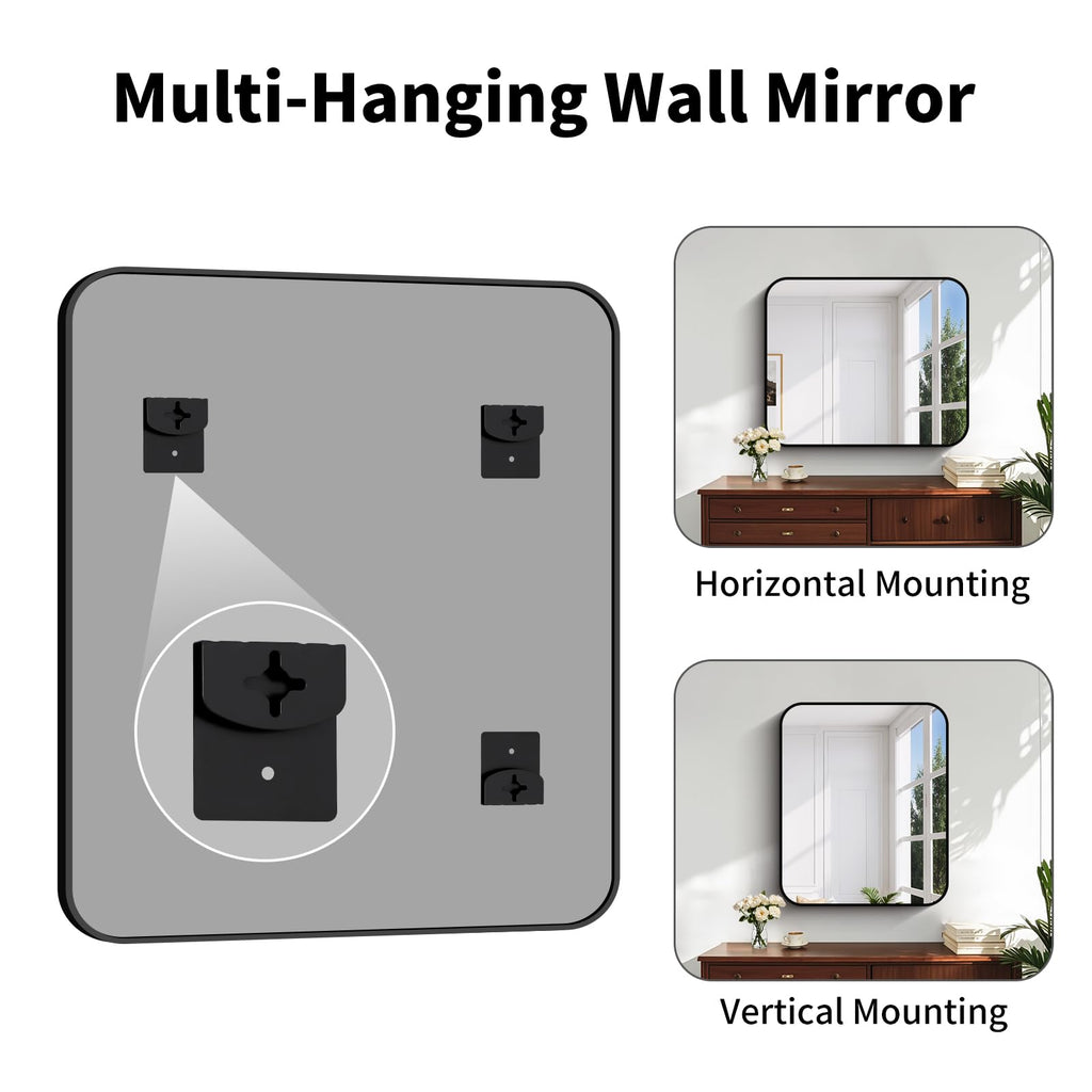 Koonmi Black Framed Bathroom Mirror - 30x36 Inch Shatterproof Tempered Glass Vanity Mirror for Bathroom Sink, Wall Mounted with Matte Aluminum Alloy Frame, No Distortion, Modern Decor